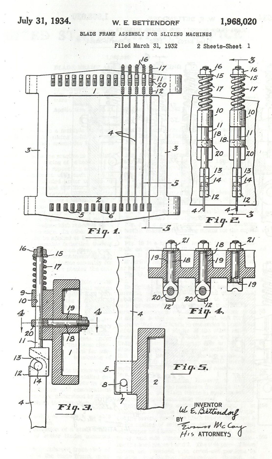 William Bettendorf's patent of his version of the bread slicer.