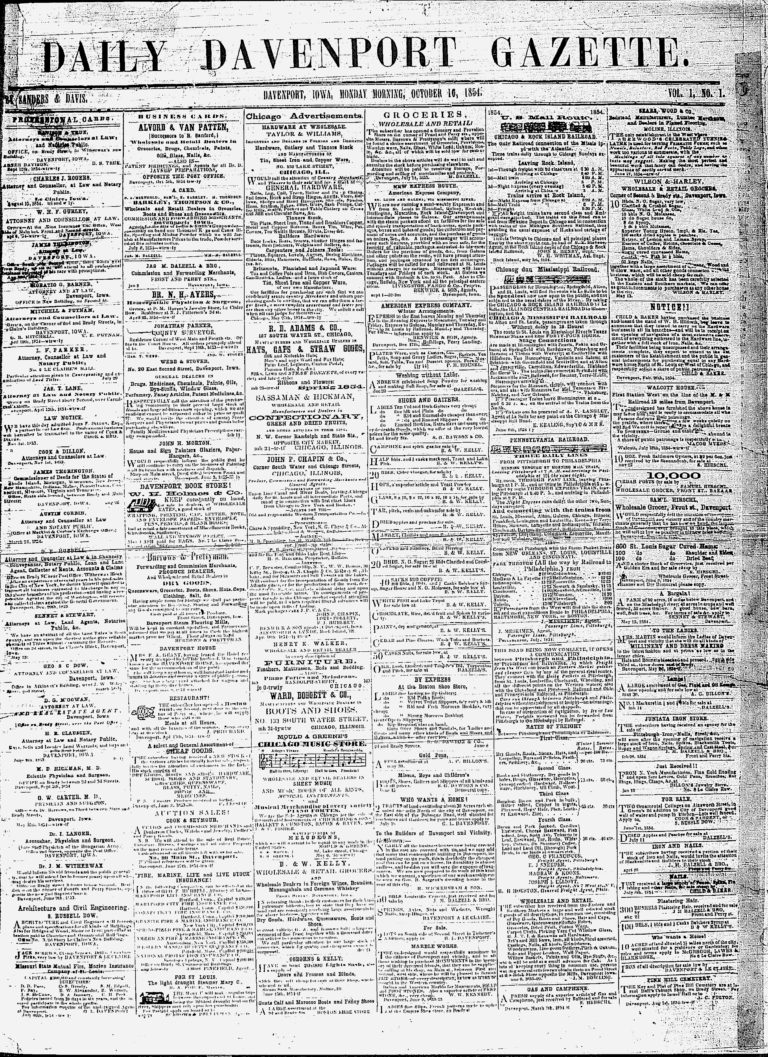 Davenport’s first daily newspaper Primary Selections from Special
